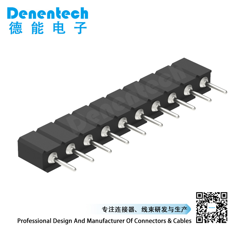 Denentech 专业工厂2.54MM圆P排母H4.20xW2.54单排180度圆孔排母连接器